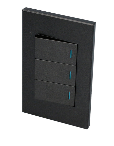 Placa con 3 apagadores negro 1/3 Surtek.