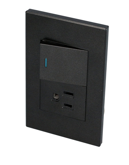 Placa con 1 apagador y 1 contacto negro 1/3 Surtek.
