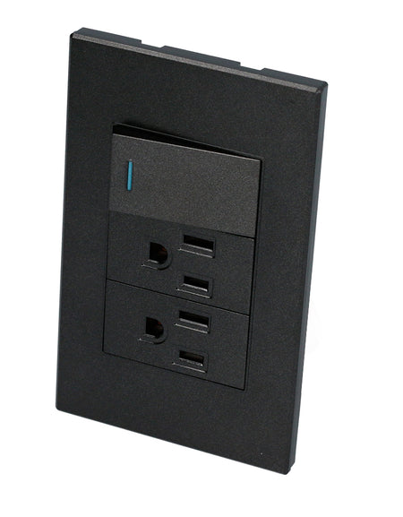 Placa con 1 apagador y 2 contactos negro 1/3 Surtek.