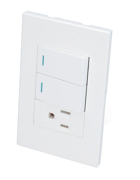 Placa con 2 apagadores 1 contacto blanco 1/3 Surtek.