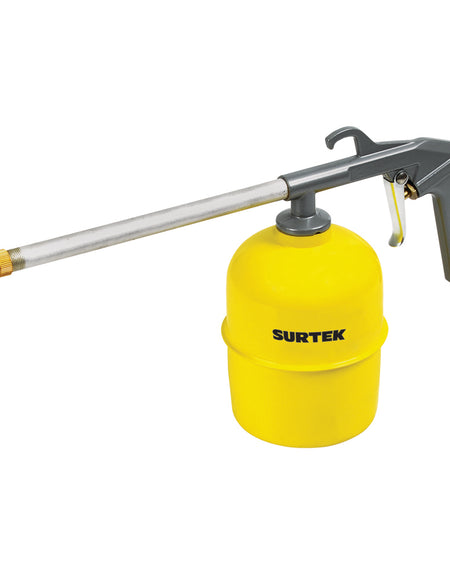 Pistola limpia motores con entrada de aire de 1/4" NTP, capacidad de vaso de 1 L, consumo de aire de 5 scfm y una presión de trabajo de 120 PSI Surtek