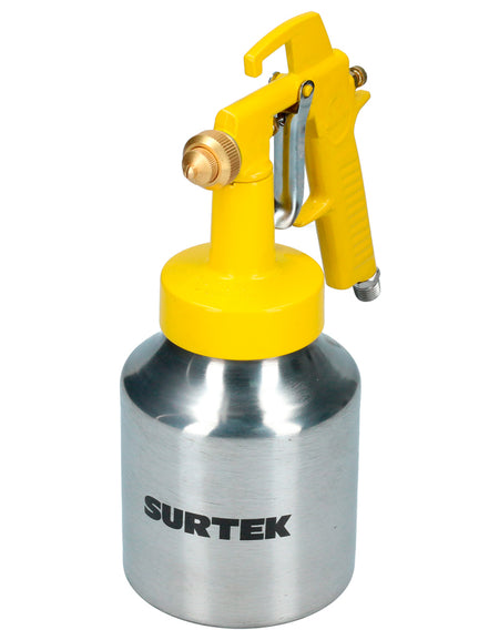 Pistola para pintar de baja presión, con una presión de trabajo de 50 psi, capacidad de vaso de 1 L. Consumo de aire de 5.6 scfm, entrada de aire de 1/4" NPT Surtek
