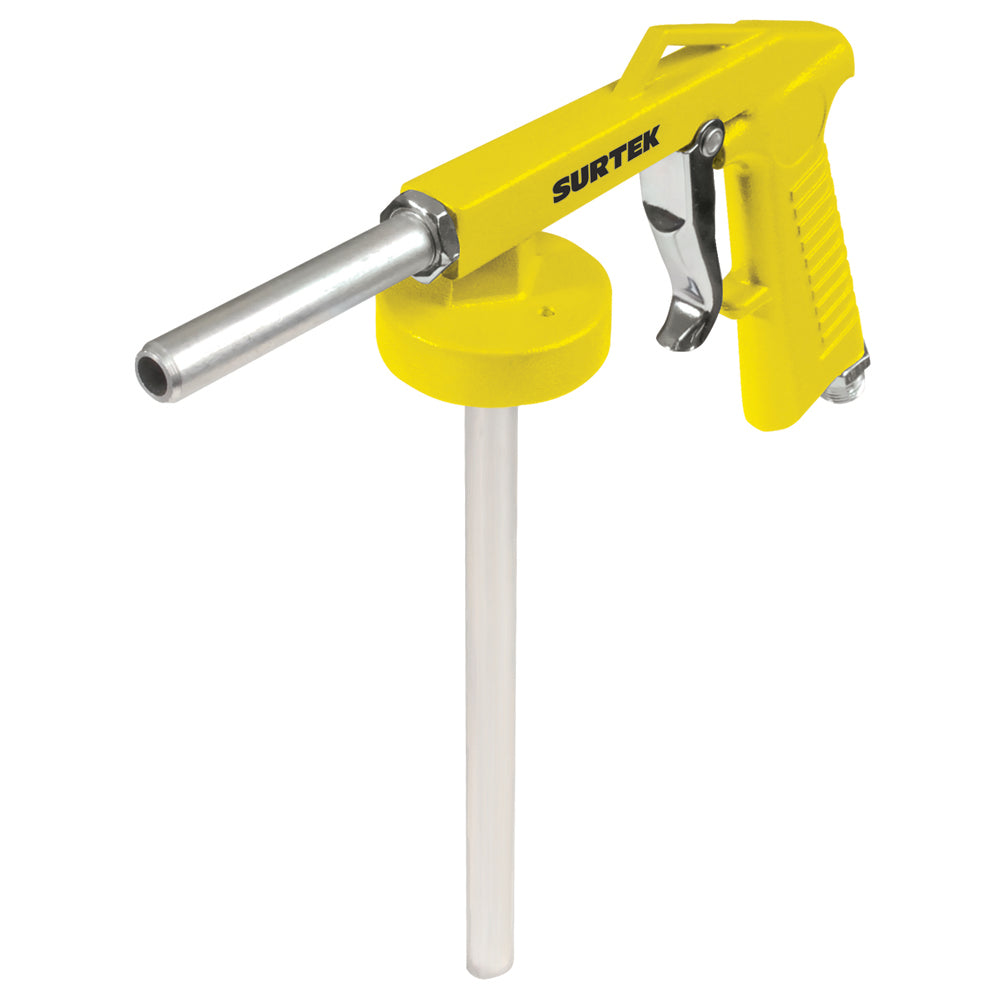 Pistola de aire para recubrimientos con presión de trabajo de 90 psi. Diseño especial para manejar un amplio rango de viscosidad. Cuerpo de aluminio, entrada de aire de 1/4" NPT Surtek