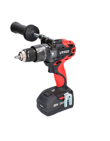 Rotomartillo inalámbrico Urrea de 1/2", voltaje de carga de 120 V, voltaje de batería de 20 V, torque máximo 70 Nm, 24 posiciones de torque, 2 velocidades, potencia de 0.6 HP. Urrea