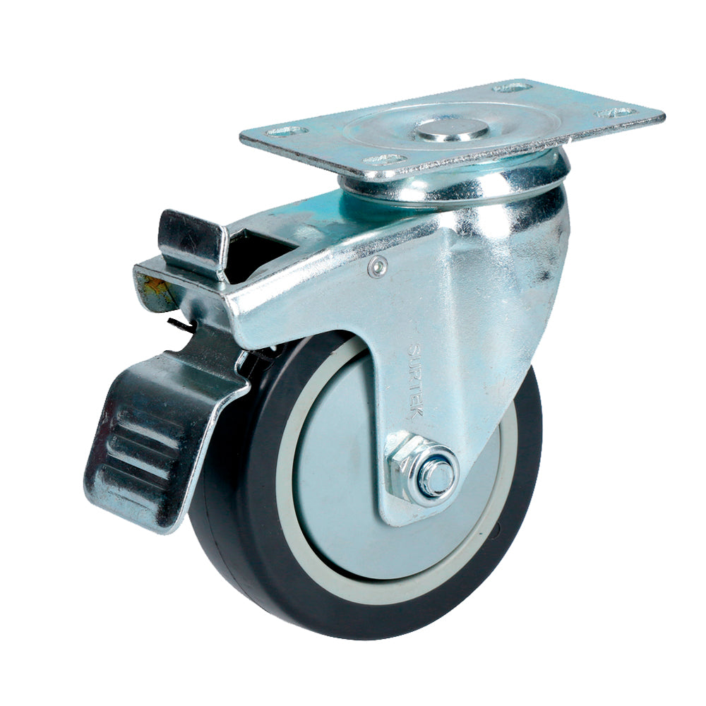 Rodaja polipropileno y poliuretano giratoria freno 4" Surtek