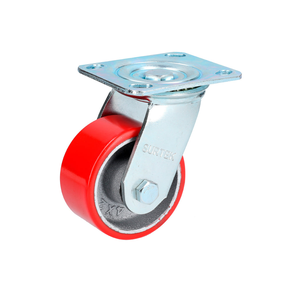 Rodaja de hierro con poliuretano giratoria de 4" Surtek