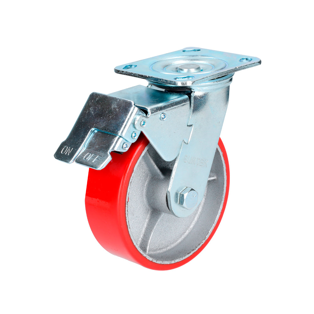 Rodaja de hierro con poliuretano giratoria con freno 6" Surtek