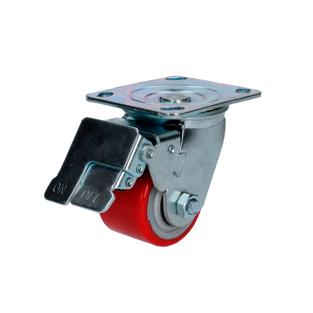 Rodaja hierro con poliuretano giratoria con freno 3" Surtek