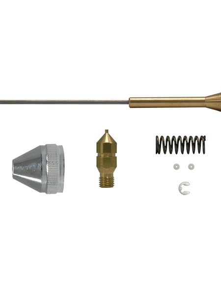 Repuestos para mini pistola de gravedad para retoques, modelo PPG4. Incluye: 1 boquilla tipo abanico, 1 boquilla de punto, 1 aguja, 1 resorte, 1 anillo de boquilla Surtek
