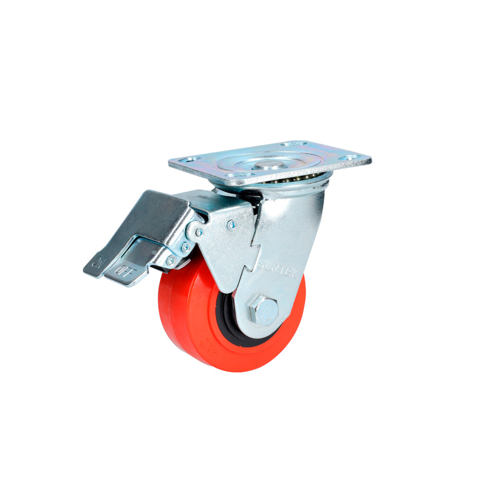 Rodaja polipropileno y poliuretano rojo gira freno 4" Surtek