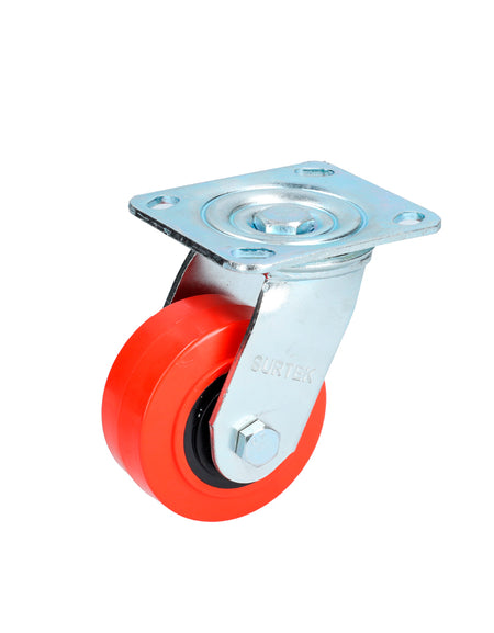 Rodaja polipropileno y poliuretano rojo giratoria 4" Surtek