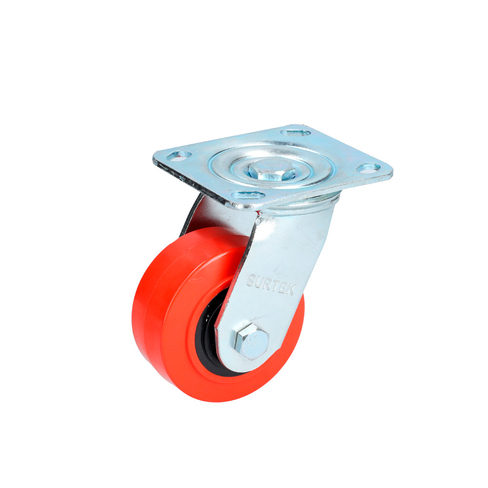 Rodaja polipropileno y poliuretano rojo giratoria 4" Surtek