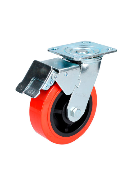 Rodaja polipropileno y poliuretano rojo gira freno 6" Surtek