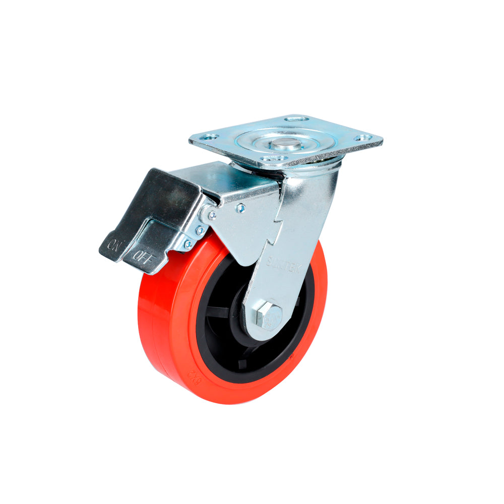 Rodaja polipropileno y poliuretano rojo gira freno 6" Surtek