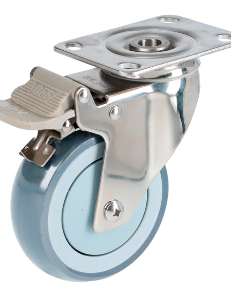 Rodaja de TPR giratoria con freno 4" con herrajes de acero inoxidable Surtek