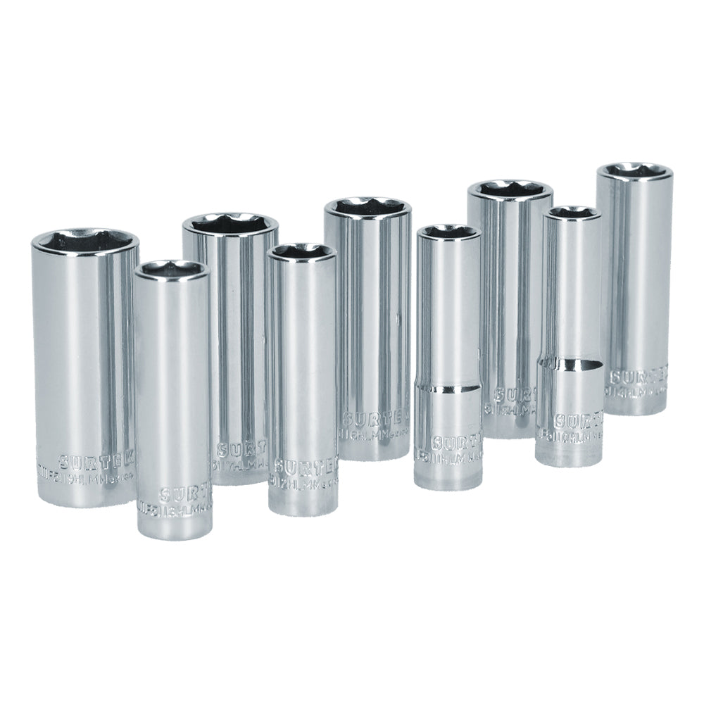 Juego de 9 dados largos milimétricos 3/8" Surtek