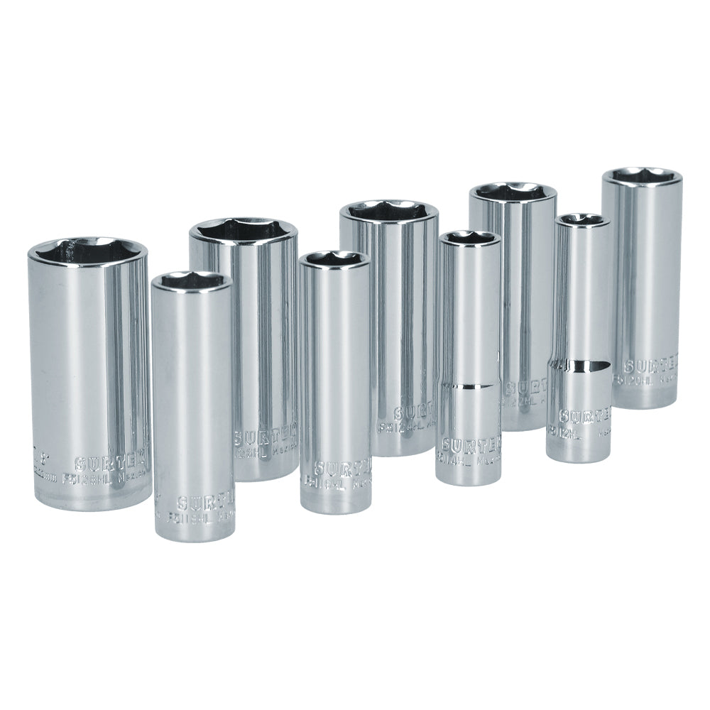 Juego de 9 dados largos en pulgadas 3/8" Surtek