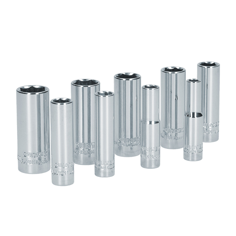 Juego de 9 dados largos milimétricos 1/4" Surtek