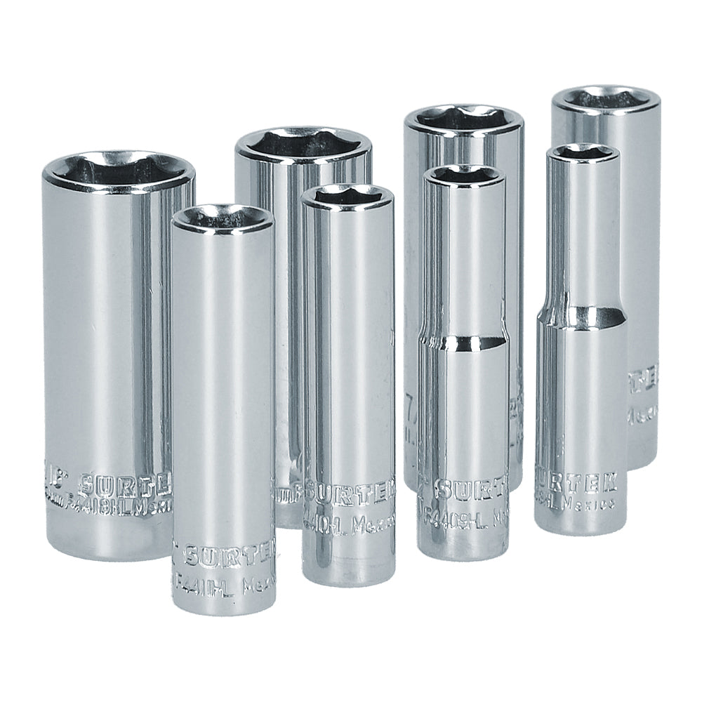 Juego de 8 dados largos en pulgadas 1/4" Surtek