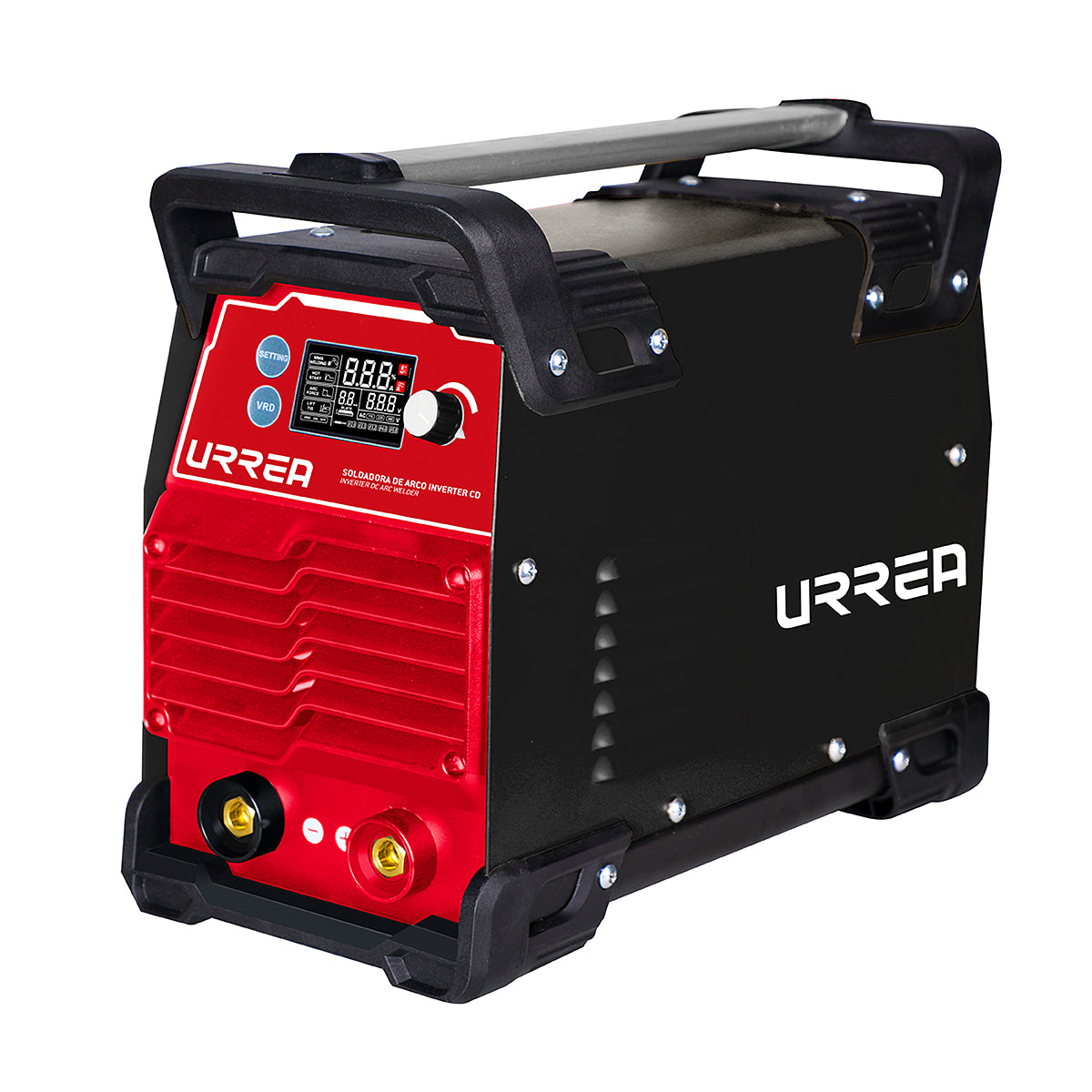 Soldadora inverter preseteo automático, bi-voltaje 110/ 220 V, frecuencia 60 Hz, corriente 20-130 A/ 20 - 200 A, electrodos E6013 y E7018. Urrea