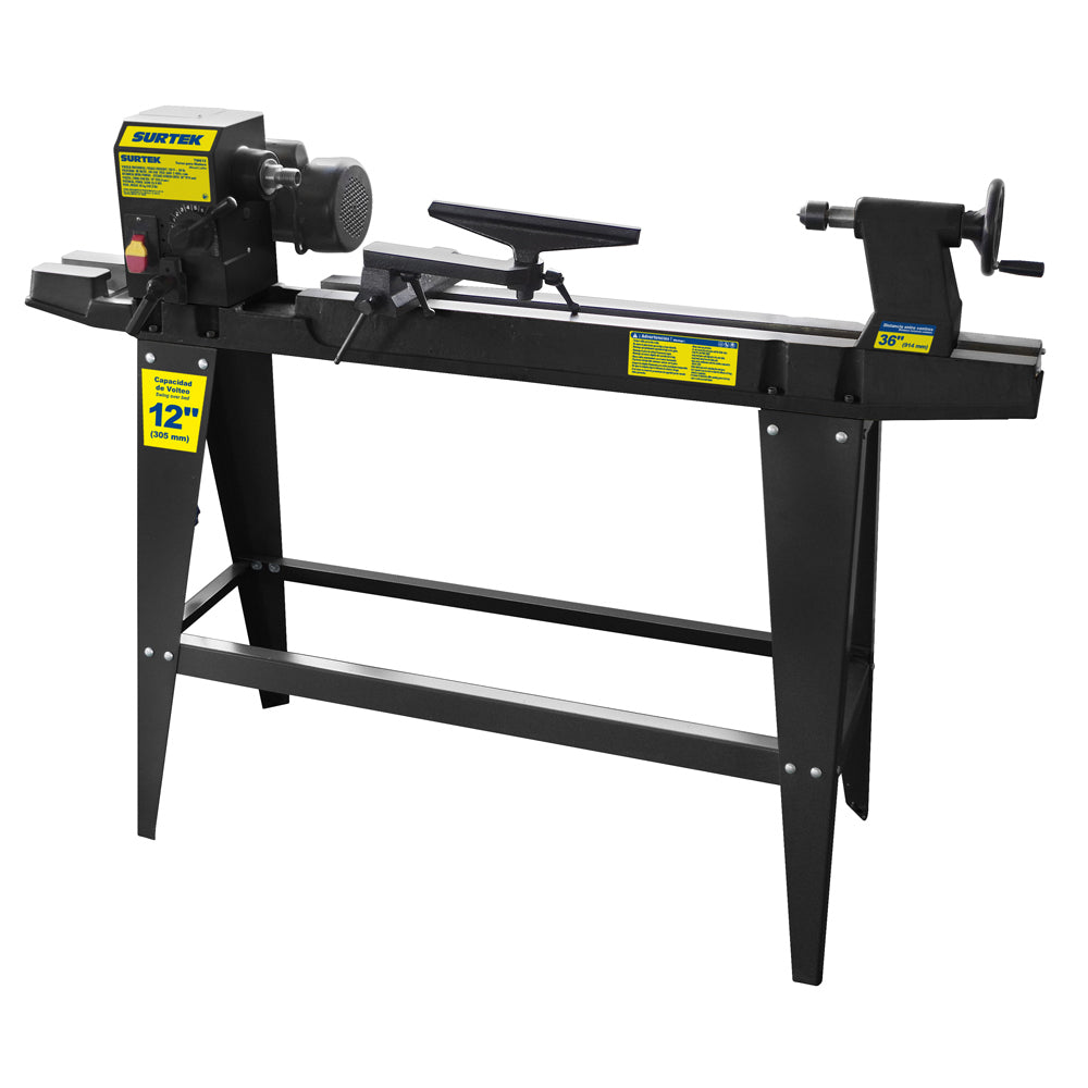 Surtek Torno para madera de 3/4 HP con una capacidad de volteo de 12" y una distancia entre ejes de 35"